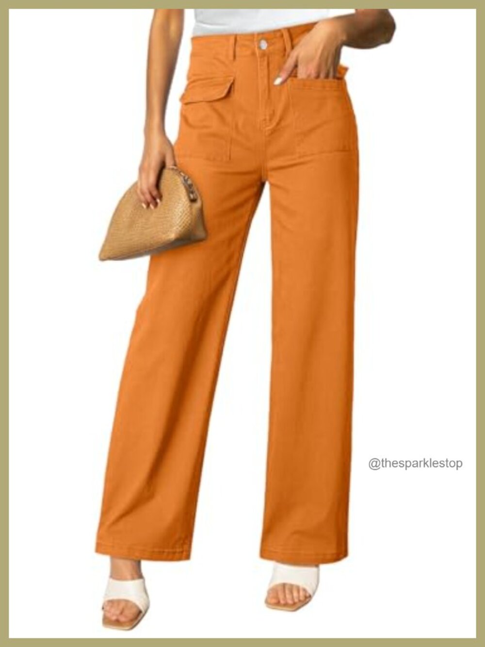 High Waist Wide Leg Cargo Stretch Denim Pants Baggy Workwear